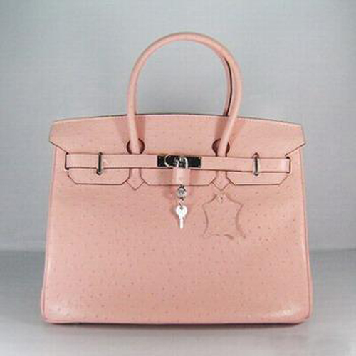 Hermes Birkin 35CM Ostrich Stripe Light Pink Silver